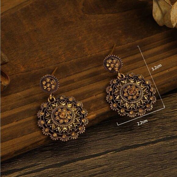 Rhinestone Round Drop Earrings - Picture 3 of 10